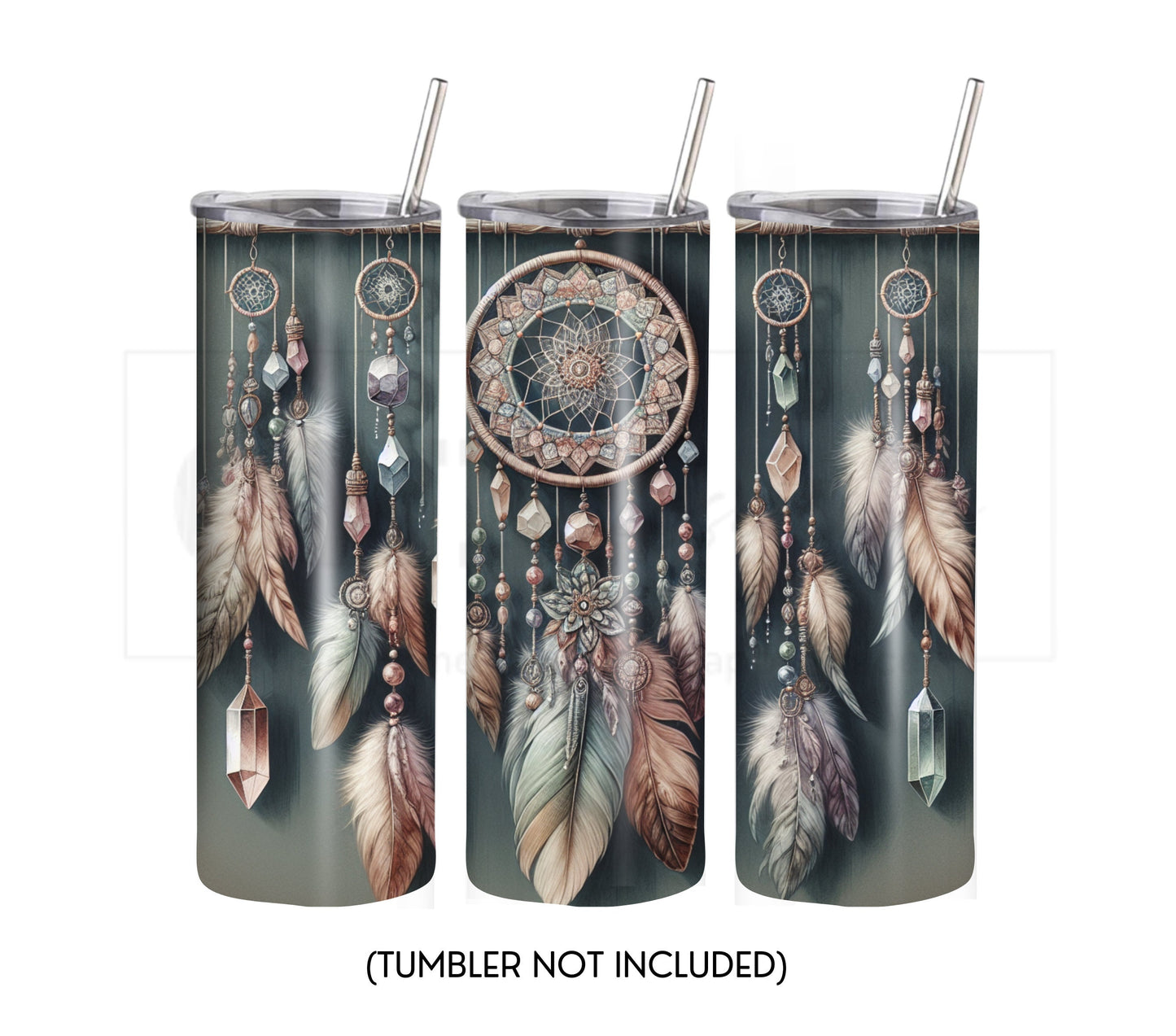 Boho Feathers & Moon 20 oz Skinny Tumbler Sublimation Design - PNG Instant  - DIGITAL DOWNLOAD