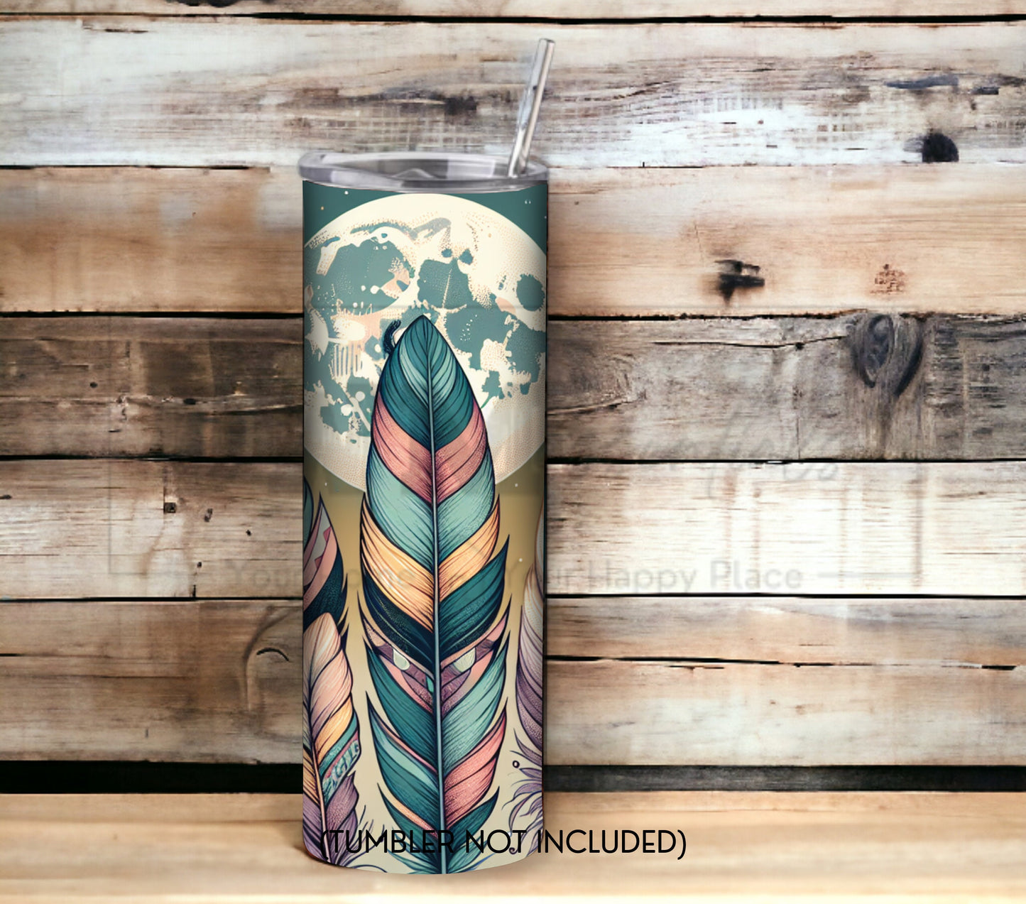 Boho Feathers & Moon 20 oz Skinny Tumbler Sublimation Design - PNG Instant  - DIGITAL DOWNLOAD