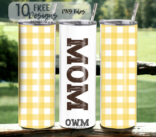 Plaid Mom 20 oz Skinny Tumbler Sublimation Design - PNG Instant  - DIGITAL DOWNLOAD