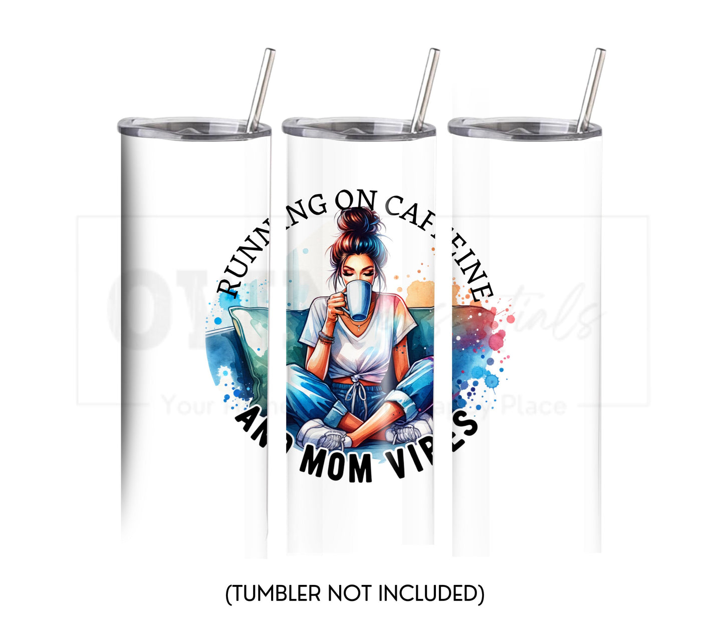 Running on Caffeine an Mom Vibes 20 oz Skinny Tumbler Sublimation Design - PNG Instant  - DIGITAL DOWNLOAD
