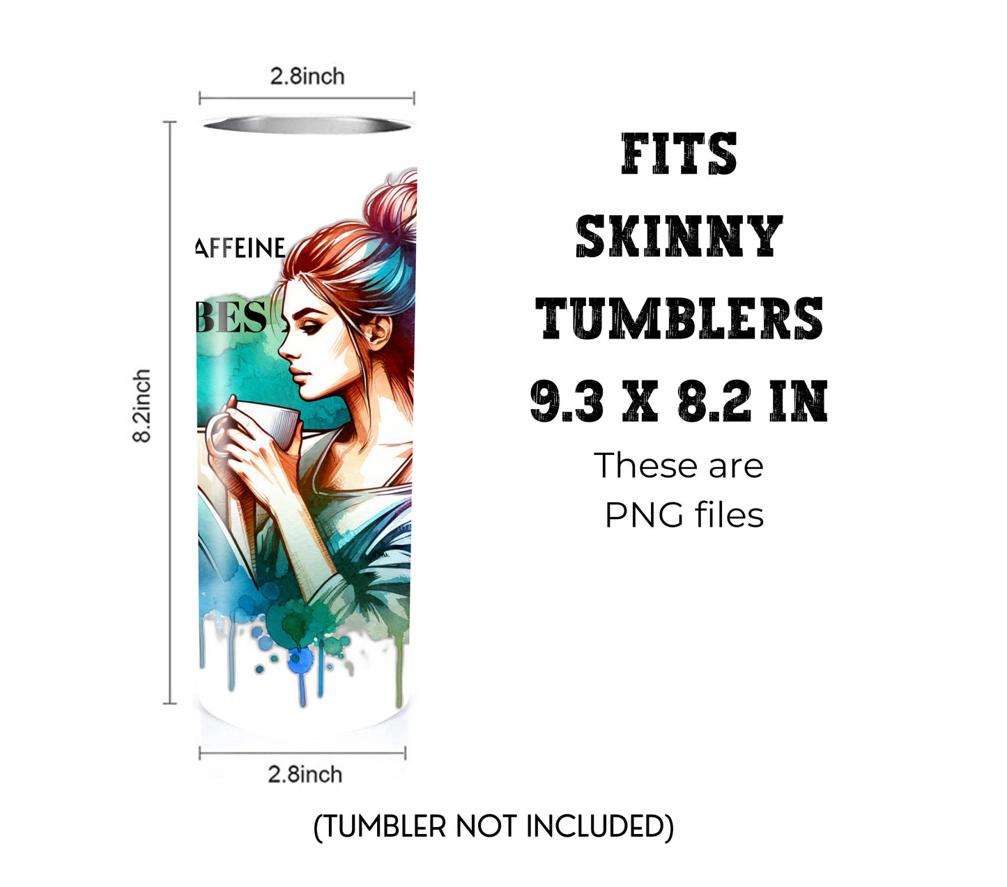 Running on Caffeine an Mom Vibes 20 oz Skinny Tumbler Sublimation Design - PNG Instant  - DIGITAL DOWNLOAD