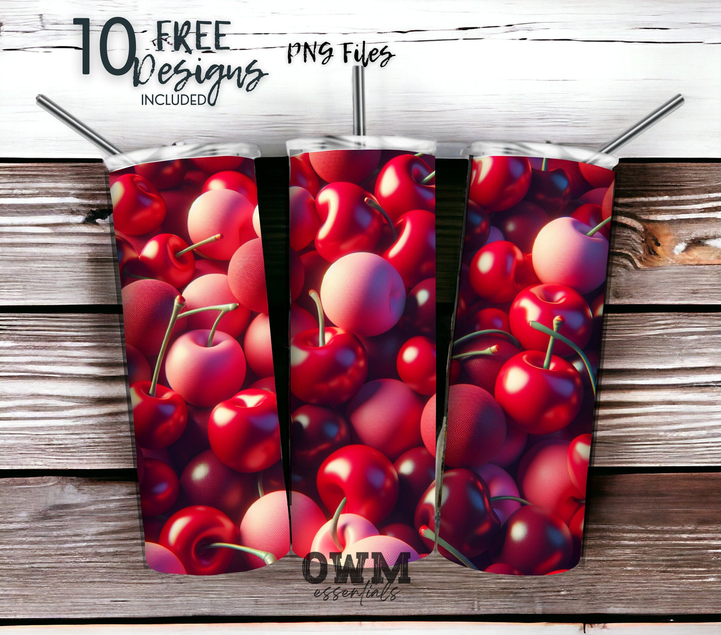 Cherry 20 oz Skinny Tumbler Sublimation Design - PNG Instant  - DIGITAL DOWNLOAD