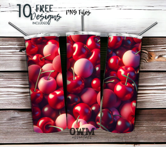 Cherry 20 oz Skinny Tumbler Sublimation Design - PNG Instant  - DIGITAL DOWNLOAD
