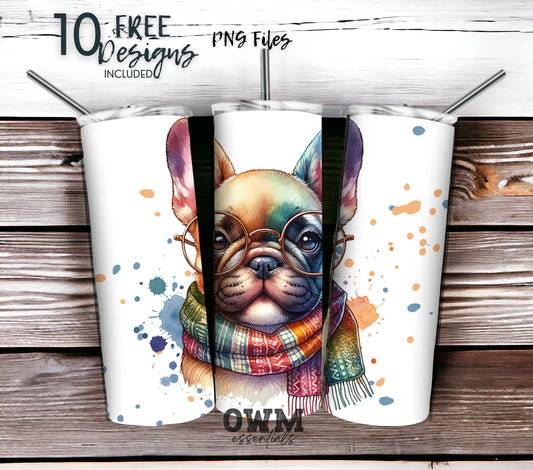 French BullDog 20 oz Skinny Tumbler Sublimation Design - PNG Instant  - DIGITAL DOWNLOAD