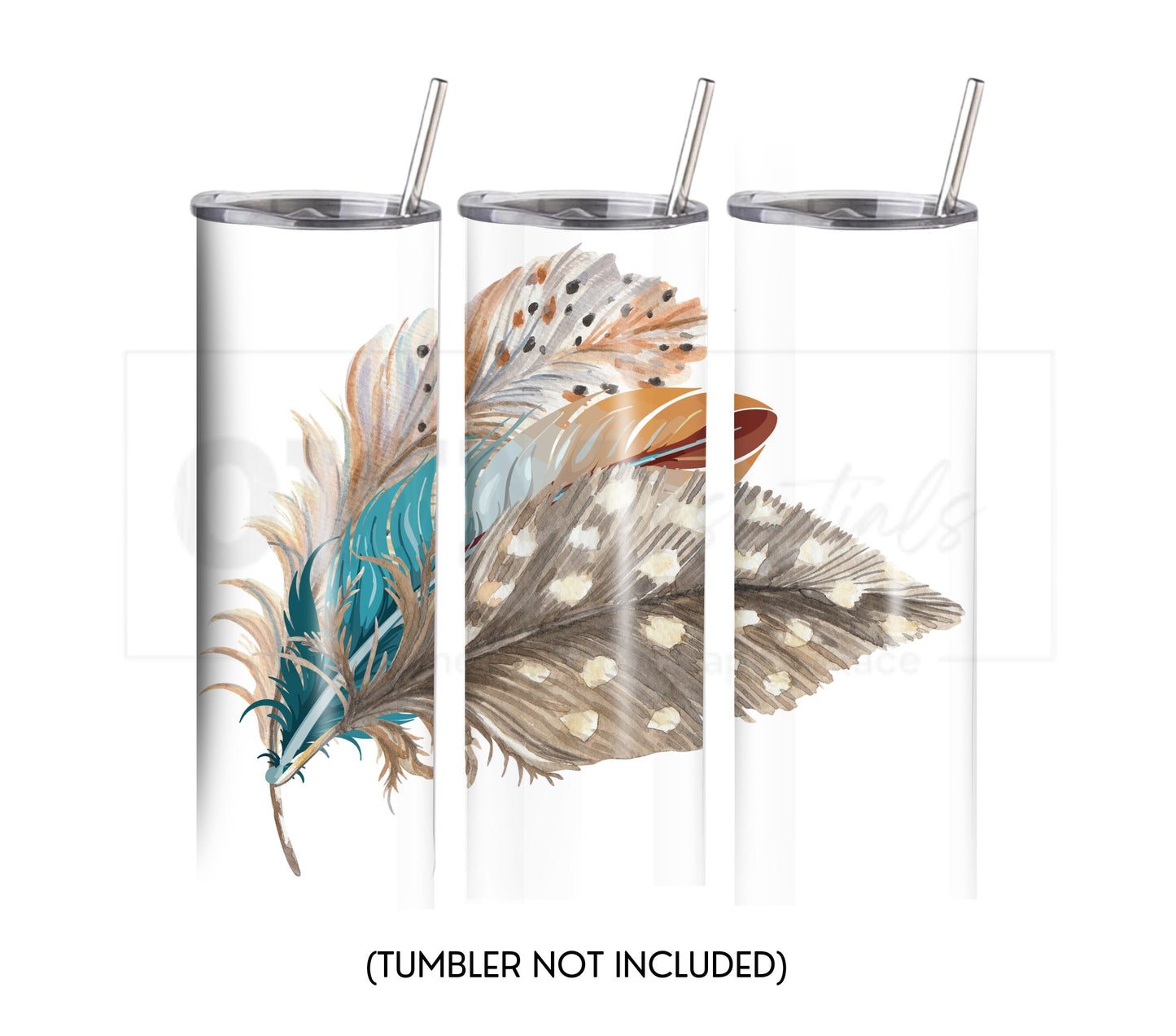 Boho Feathers 20 oz Skinny Tumbler Sublimation Design - PNG Instant  - DIGITAL DOWNLOAD