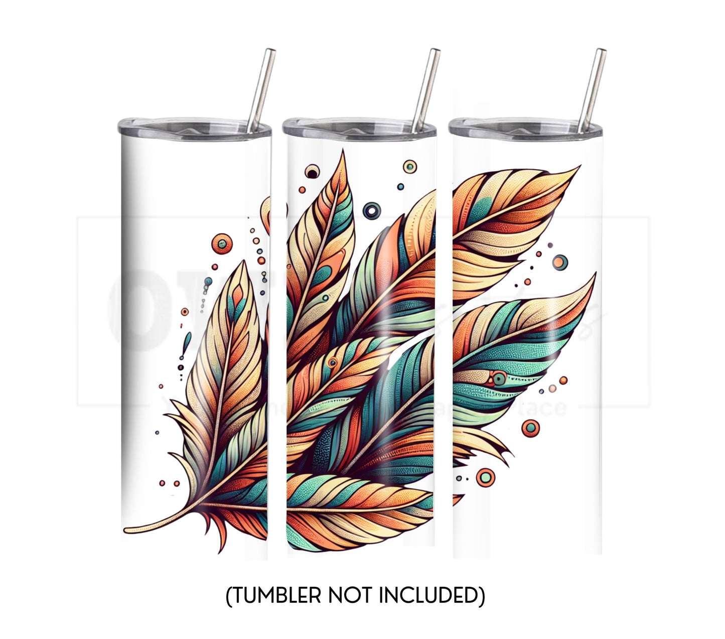 Boho Feathers 20 oz Skinny Tumbler Sublimation Design - PNG Instant  - DIGITAL DOWNLOAD