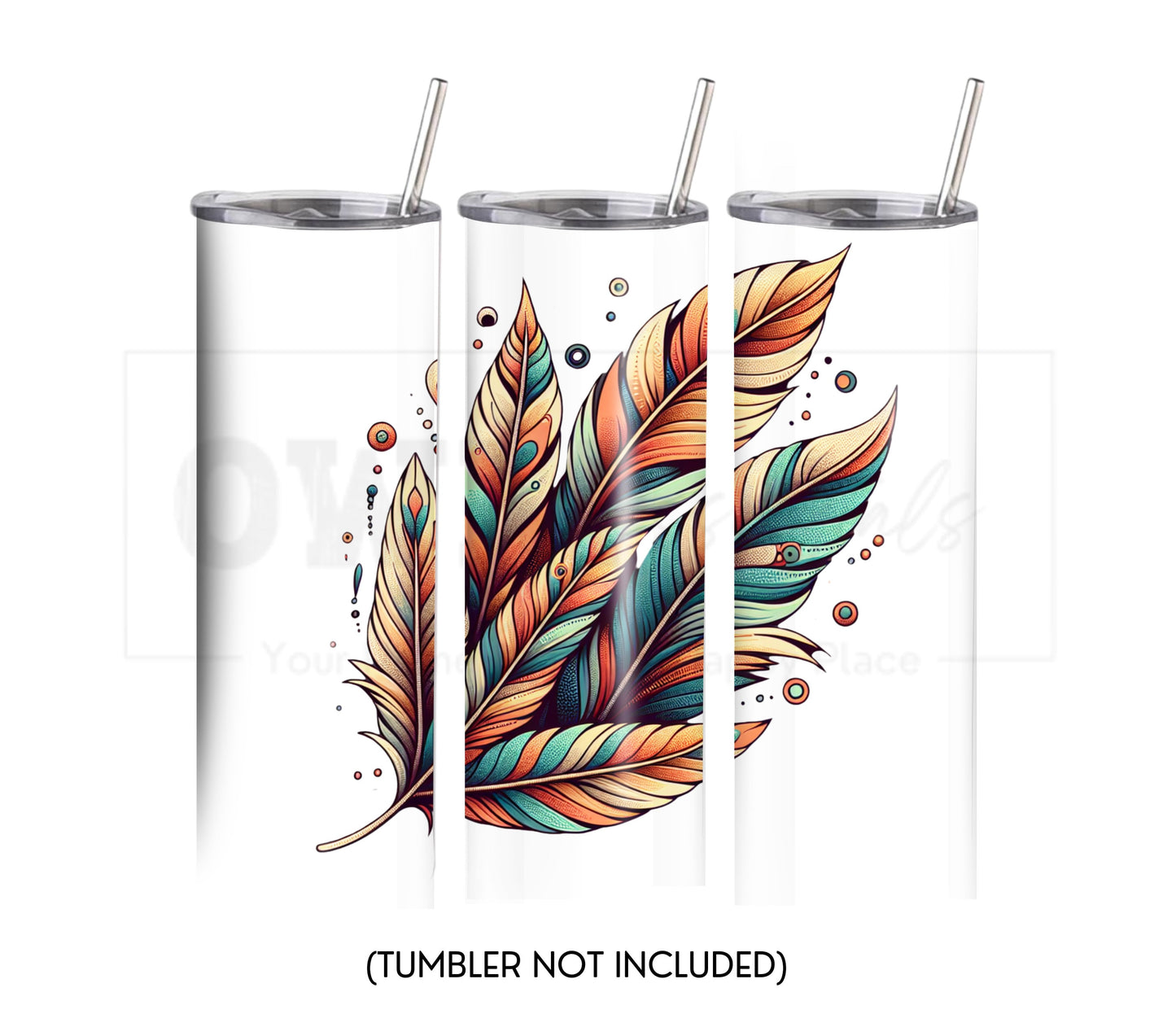 Boho Feathers 20 oz Skinny Tumbler Sublimation Design - PNG Instant  - DIGITAL DOWNLOAD