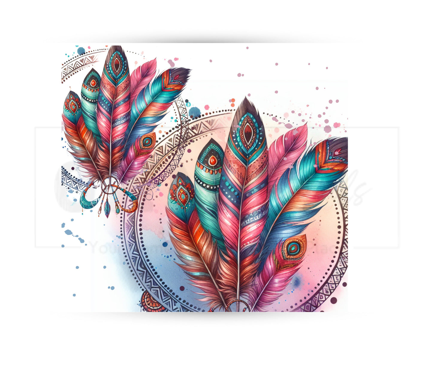 Boho Feathers 20 oz Skinny Tumbler Sublimation Design - PNG Instant  - DIGITAL DOWNLOAD