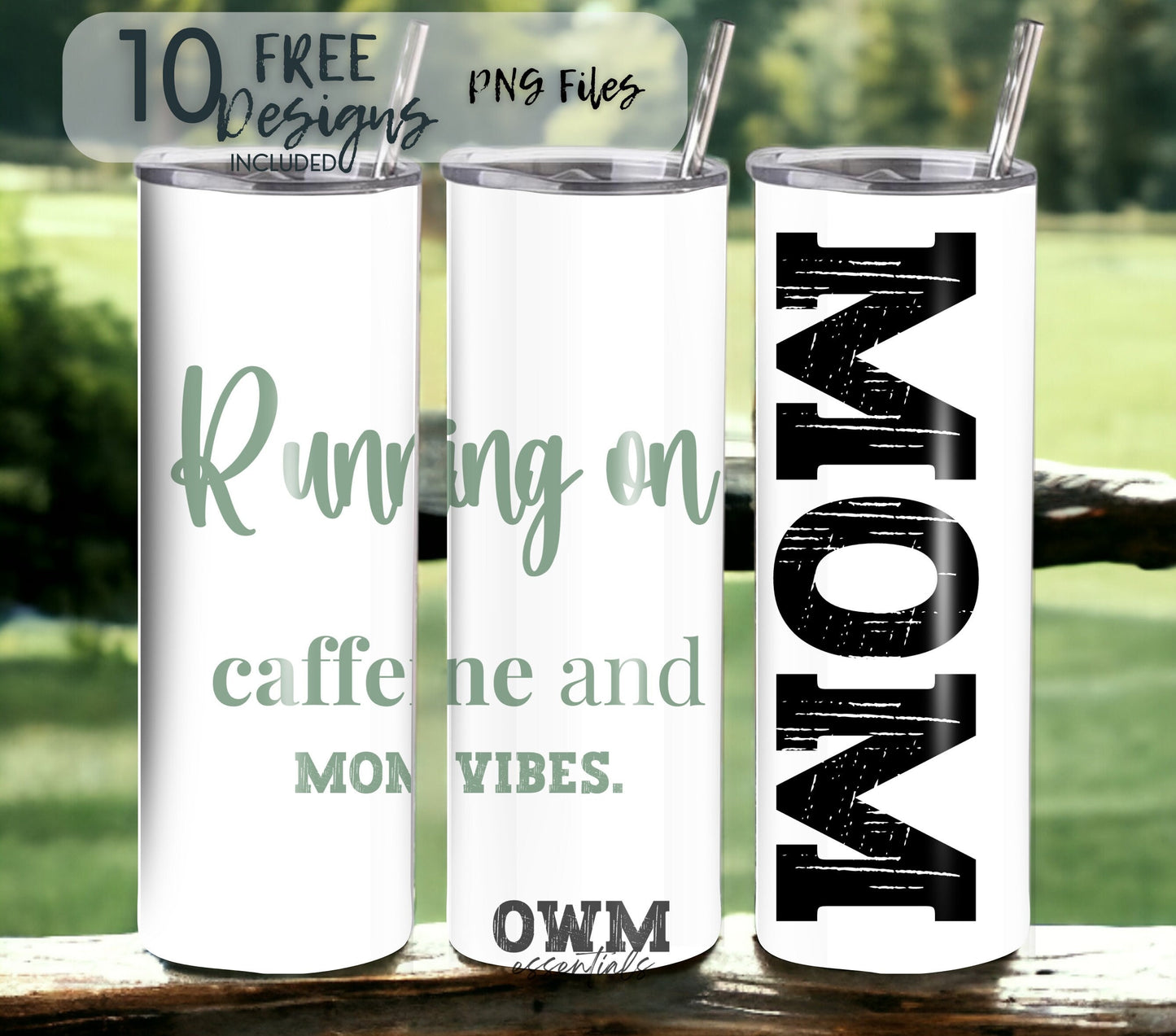 running on caffeine and mom vibes sublimation tumbler design
