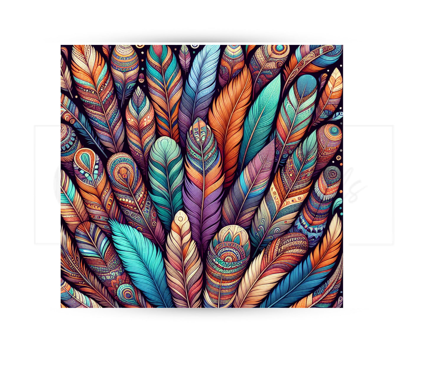 Boho Feathers 20 oz Skinny Tumbler Sublimation Design - PNG Instant  - DIGITAL DOWNLOAD
