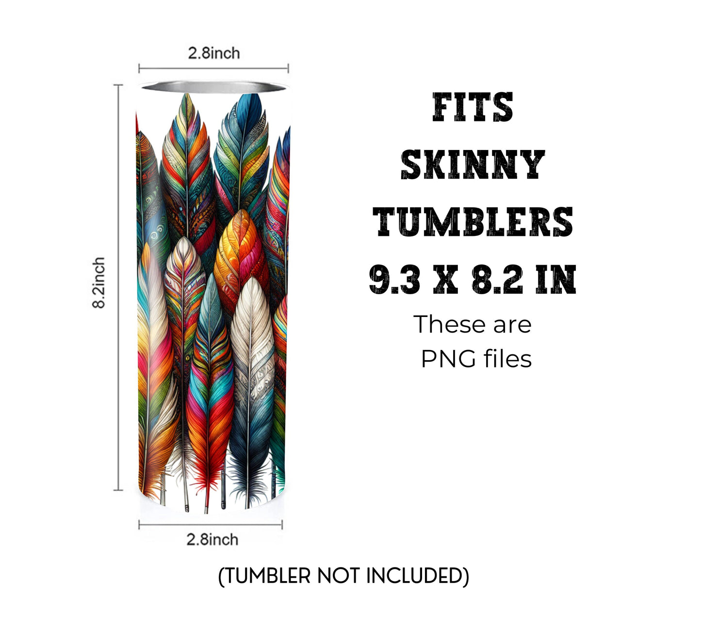 Boho Feathers 20 oz Skinny Tumbler Sublimation Design - PNG Instant  - DIGITAL DOWNLOAD