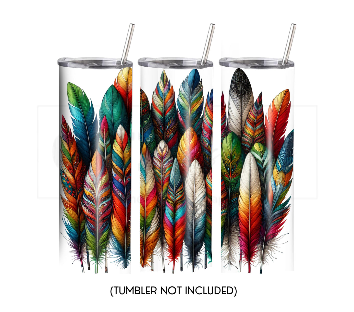 Boho Feathers 20 oz Skinny Tumbler Sublimation Design - PNG Instant  - DIGITAL DOWNLOAD