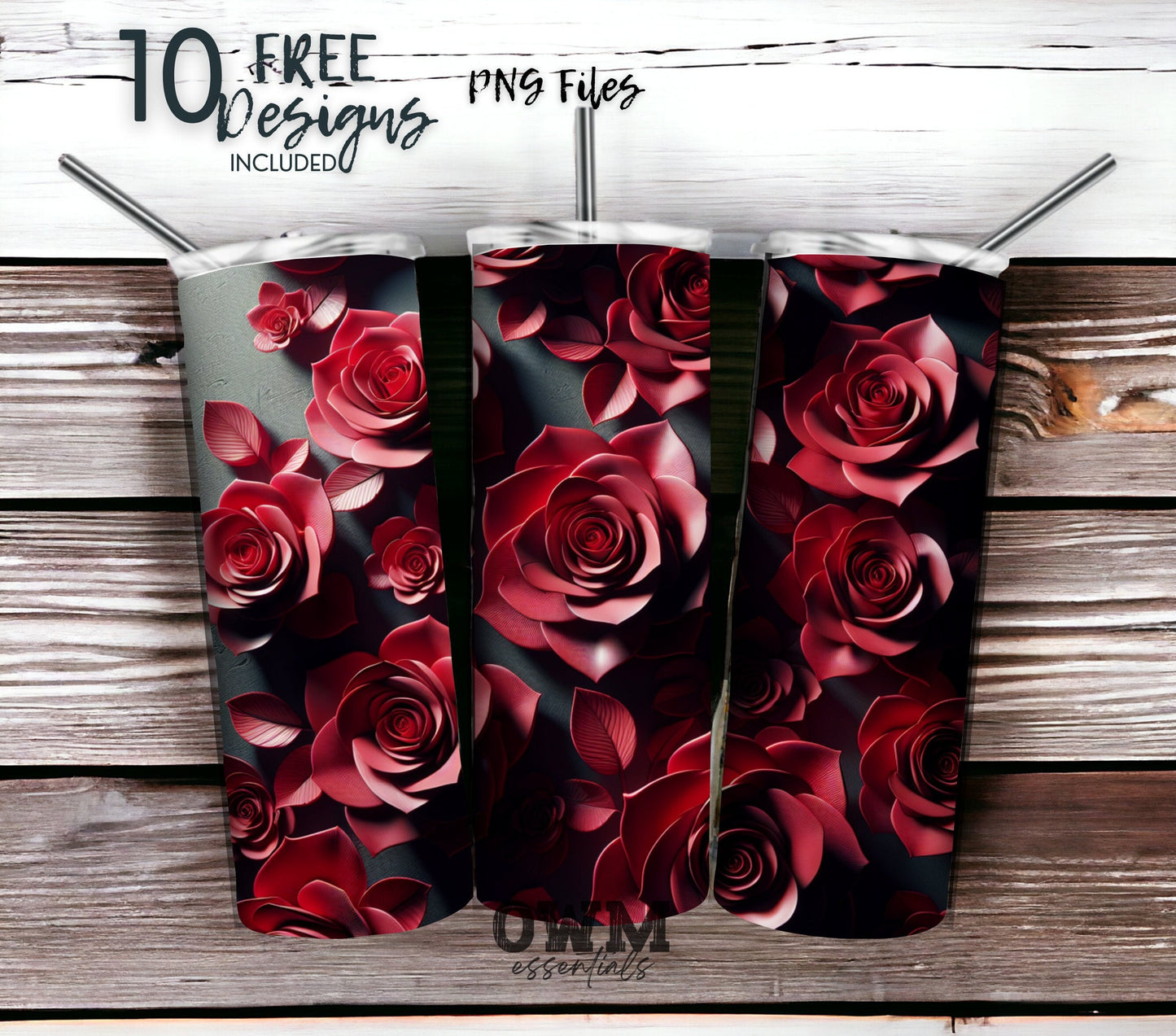 Rose 20 oz Skinny Tumbler Sublimation Design - PNG Instant  - DIGITAL DOWNLOAD