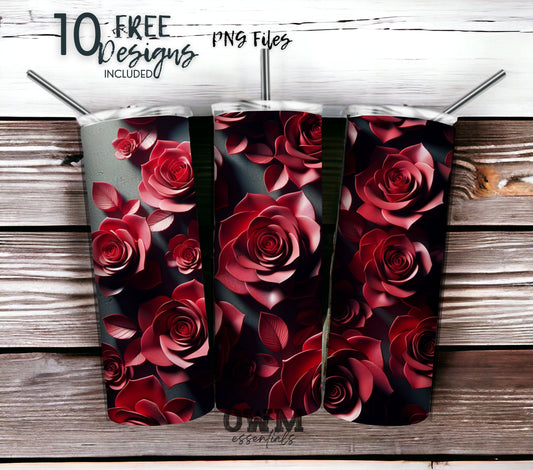 Rose 20 oz Skinny Tumbler Sublimation Design - PNG Instant  - DIGITAL DOWNLOAD