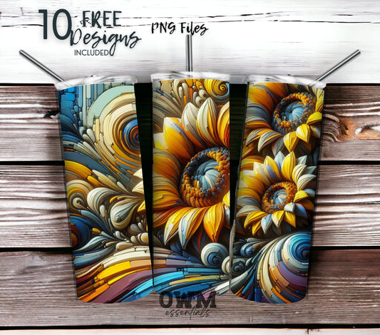Sunflower Art 20 oz Skinny Tumbler Sublimation Design - PNG Instant  - DIGITAL DOWNLOAD
