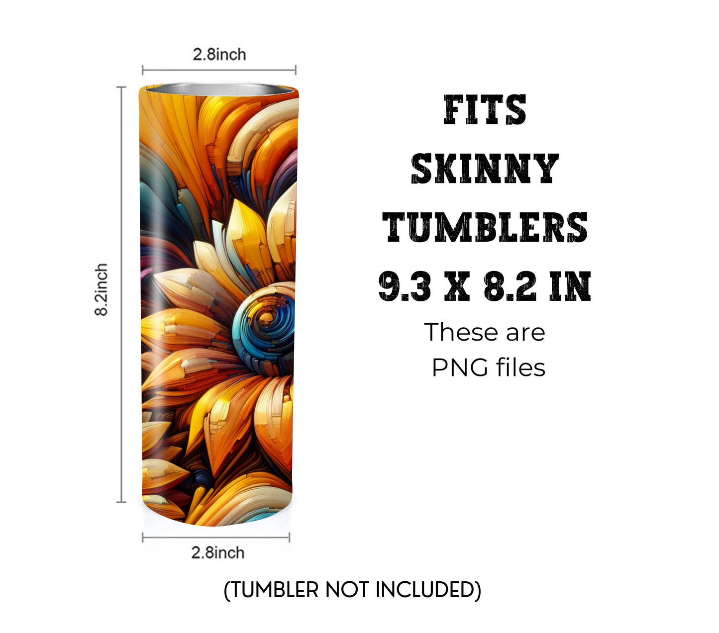 Sunflower Art 20 oz Skinny Tumbler Sublimation Design - PNG Instant  - DIGITAL DOWNLOAD