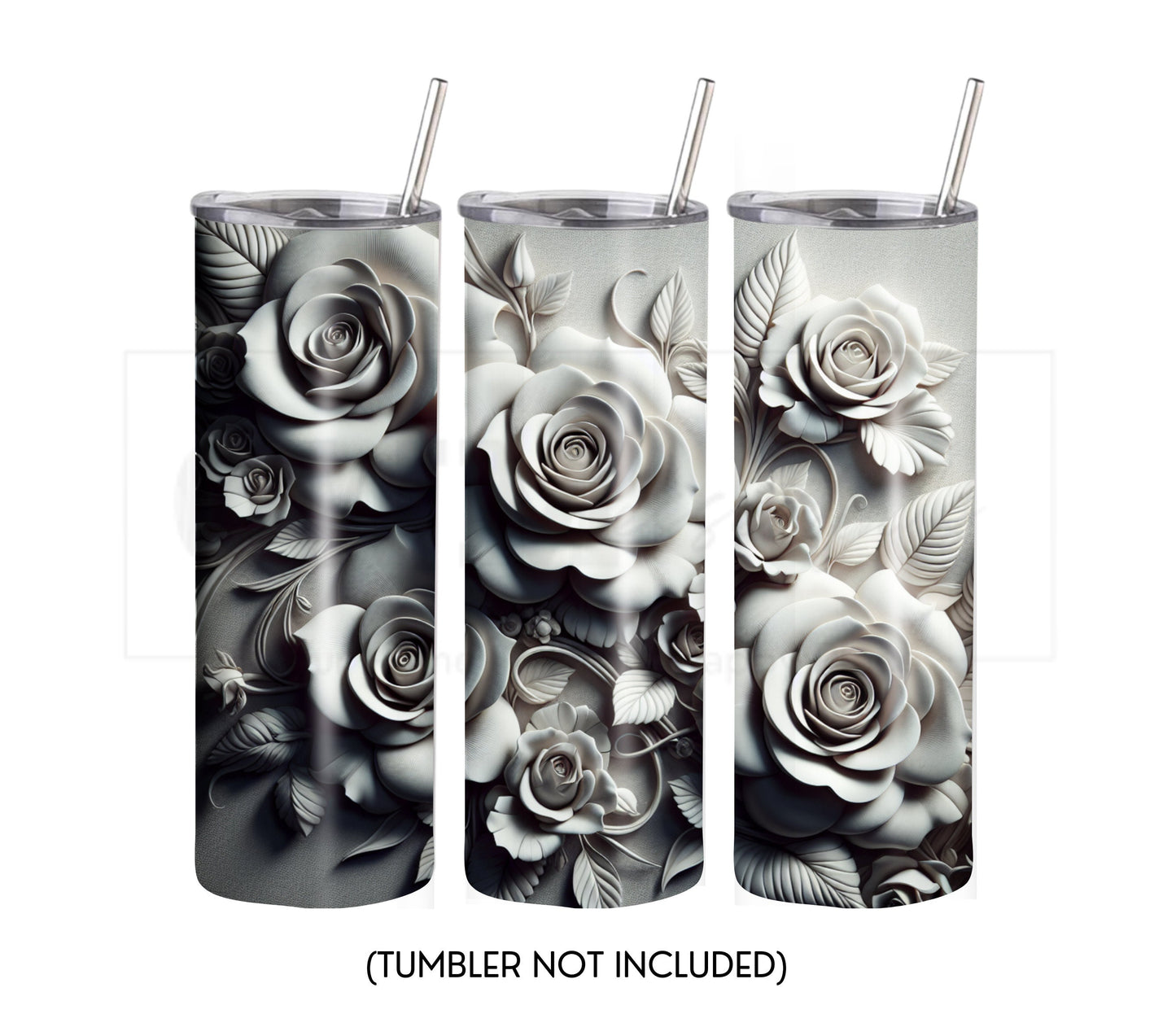 White Rose 20 oz Skinny Tumbler Sublimation Design - PNG Instant  - DIGITAL DOWNLOAD