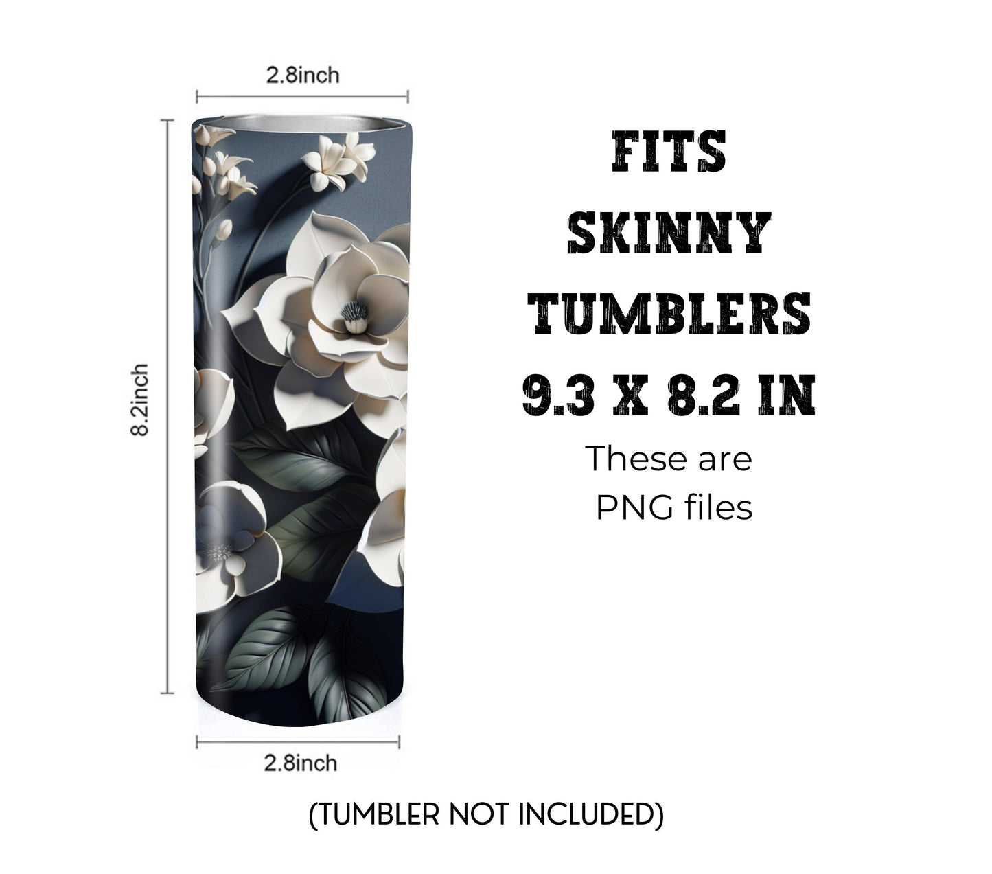 Gardenia 20 oz Skinny Tumbler Sublimation Design - PNG Instant  - DIGITAL DOWNLOAD