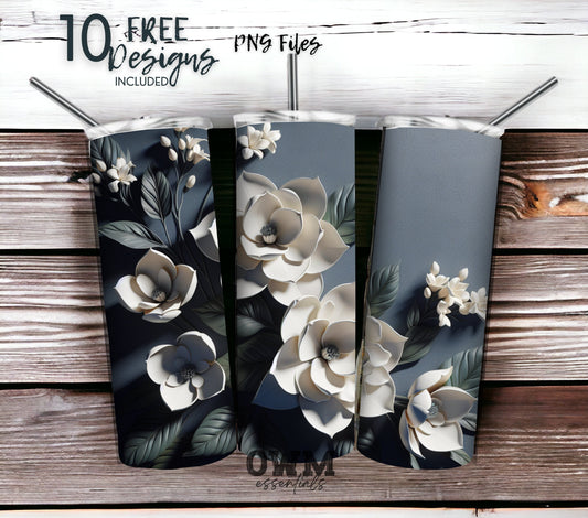 Gardenia 20 oz Skinny Tumbler Sublimation Design - PNG Instant  - DIGITAL DOWNLOAD