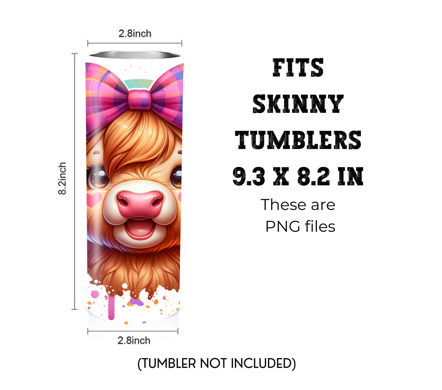 Cute Highland Cow 20 oz Skinny Tumbler Sublimation Design - PNG Instant  - DIGITAL DOWNLOAD