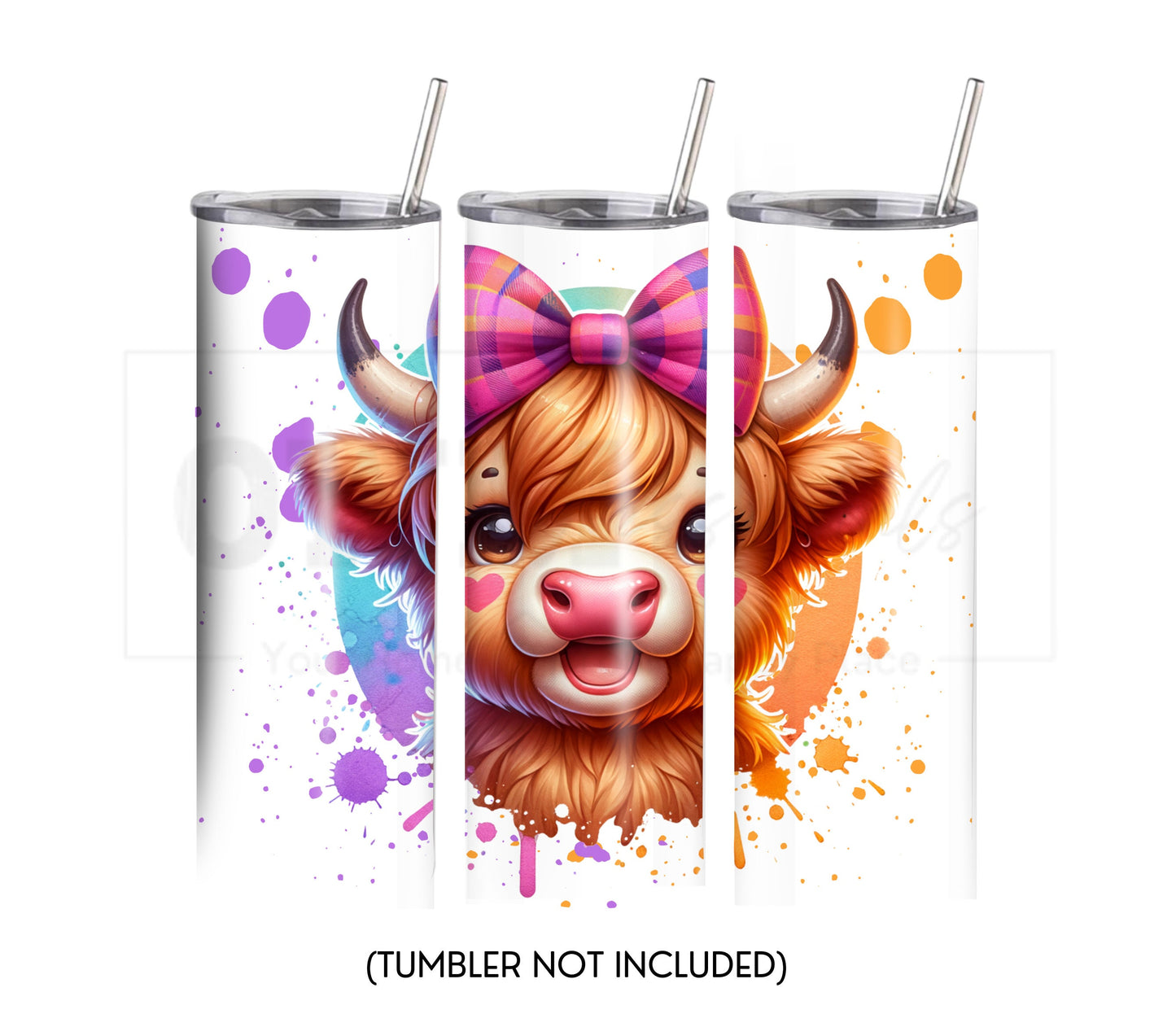 Cute Highland Cow 20 oz Skinny Tumbler Sublimation Design - PNG Instant  - DIGITAL DOWNLOAD