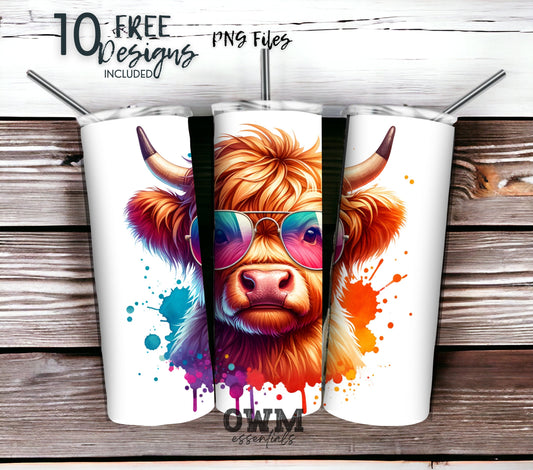 Cute Highland Cow 20 oz Skinny Tumbler Sublimation Design - PNG Instant  - DIGITAL DOWNLOAD