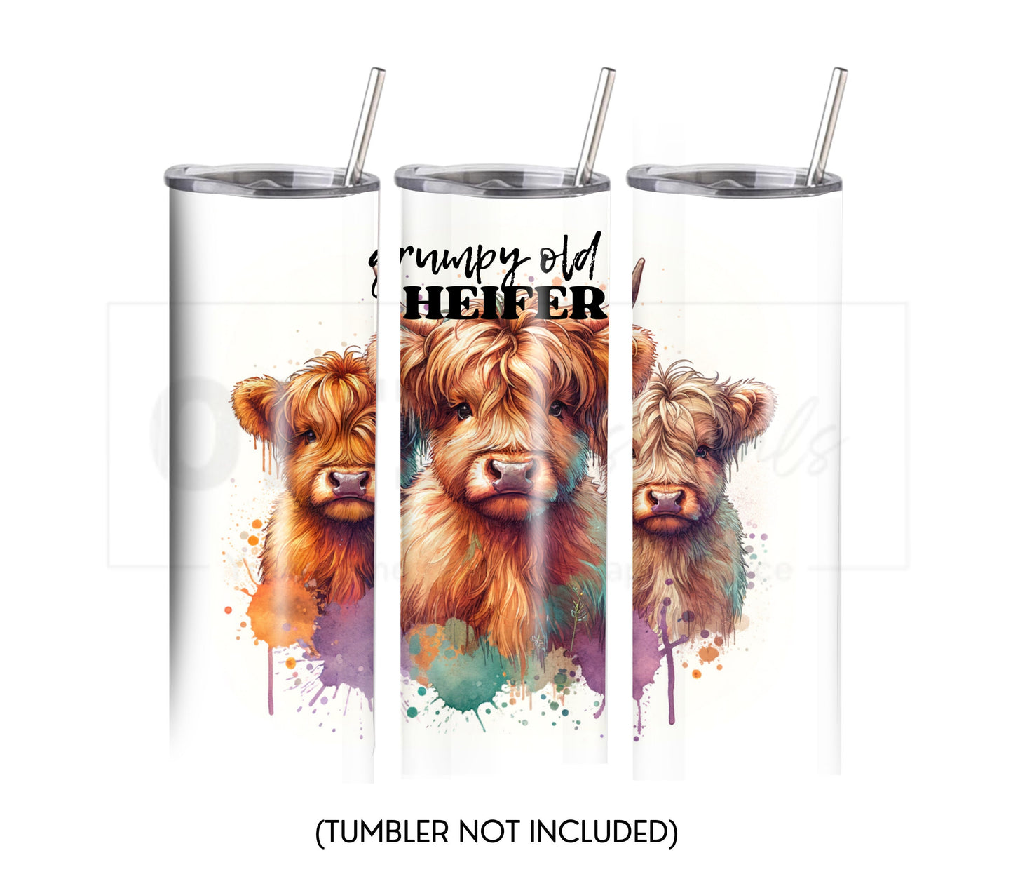 Grumpy Highland Cow 20 oz Skinny Tumbler Sublimation Design - PNG Instant  - DIGITAL DOWNLOAD