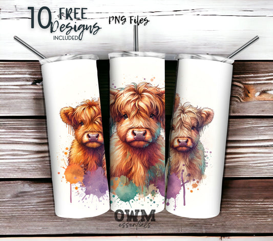 Grumpy Highland Cow 20 oz Skinny Tumbler Sublimation Design - PNG Instant  - DIGITAL DOWNLOAD