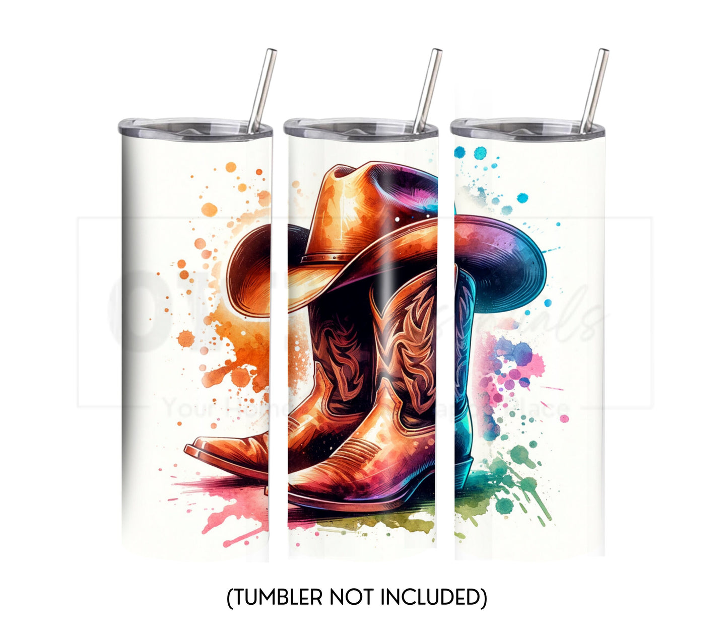 Cowboy Hat and Boots 20 oz Skinny Tumbler Sublimation Design - PNG Instant  - DIGITAL DOWNLOAD