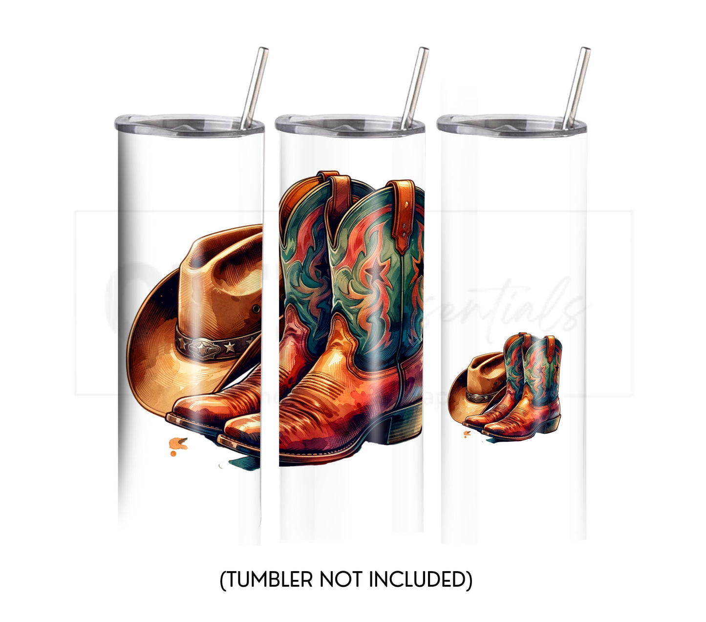 Cowboy Hat and Boots 20 oz Skinny Tumbler Sublimation Design - PNG Instant  - DIGITAL DOWNLOAD