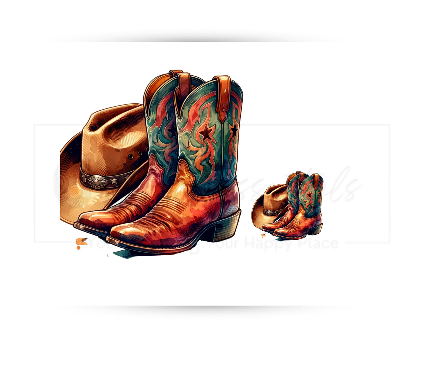 Cowboy Hat and Boots 20 oz Skinny Tumbler Sublimation Design - PNG Instant  - DIGITAL DOWNLOAD