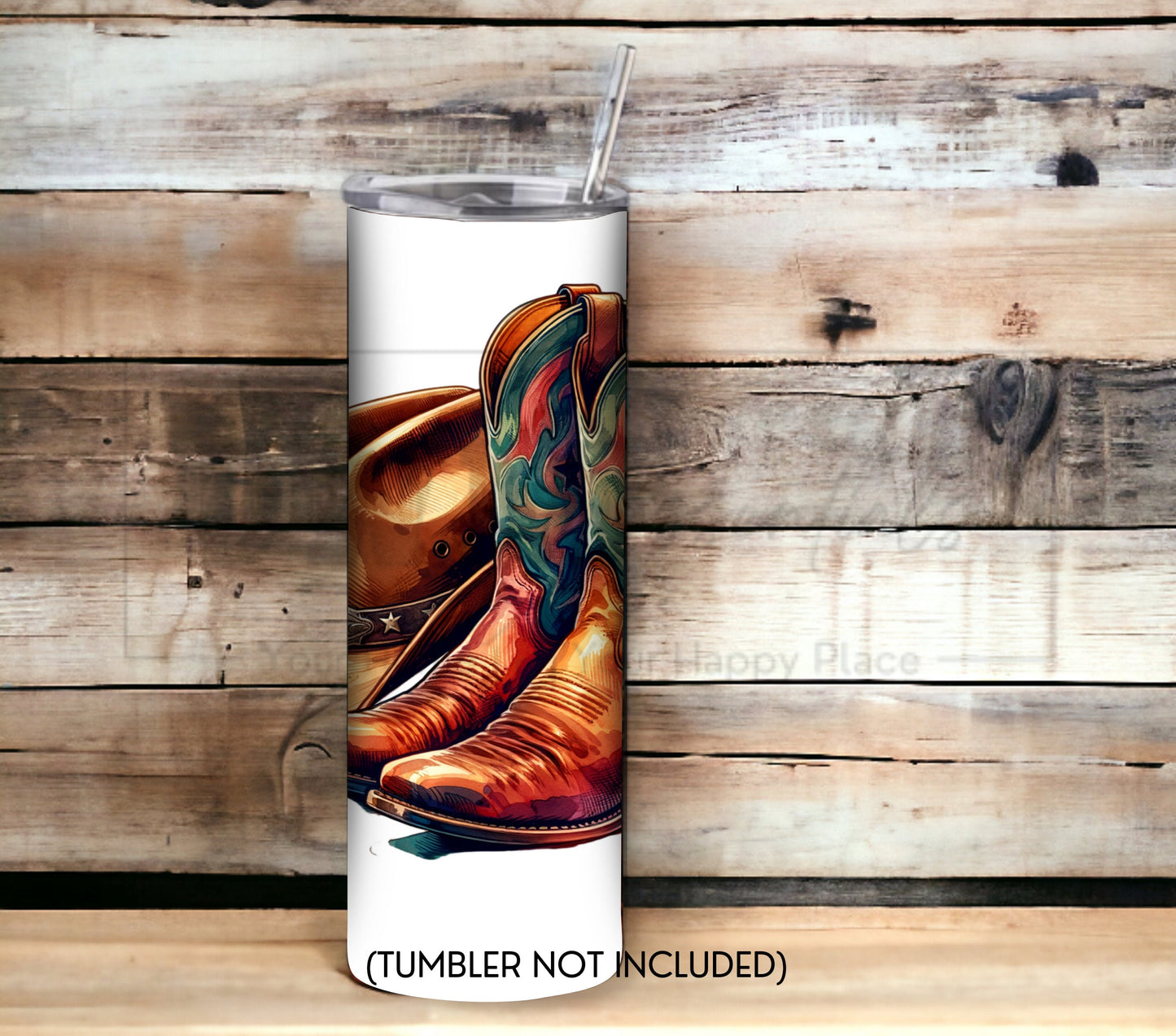 Cowboy Hat and Boots 20 oz Skinny Tumbler Sublimation Design - PNG Instant  - DIGITAL DOWNLOAD