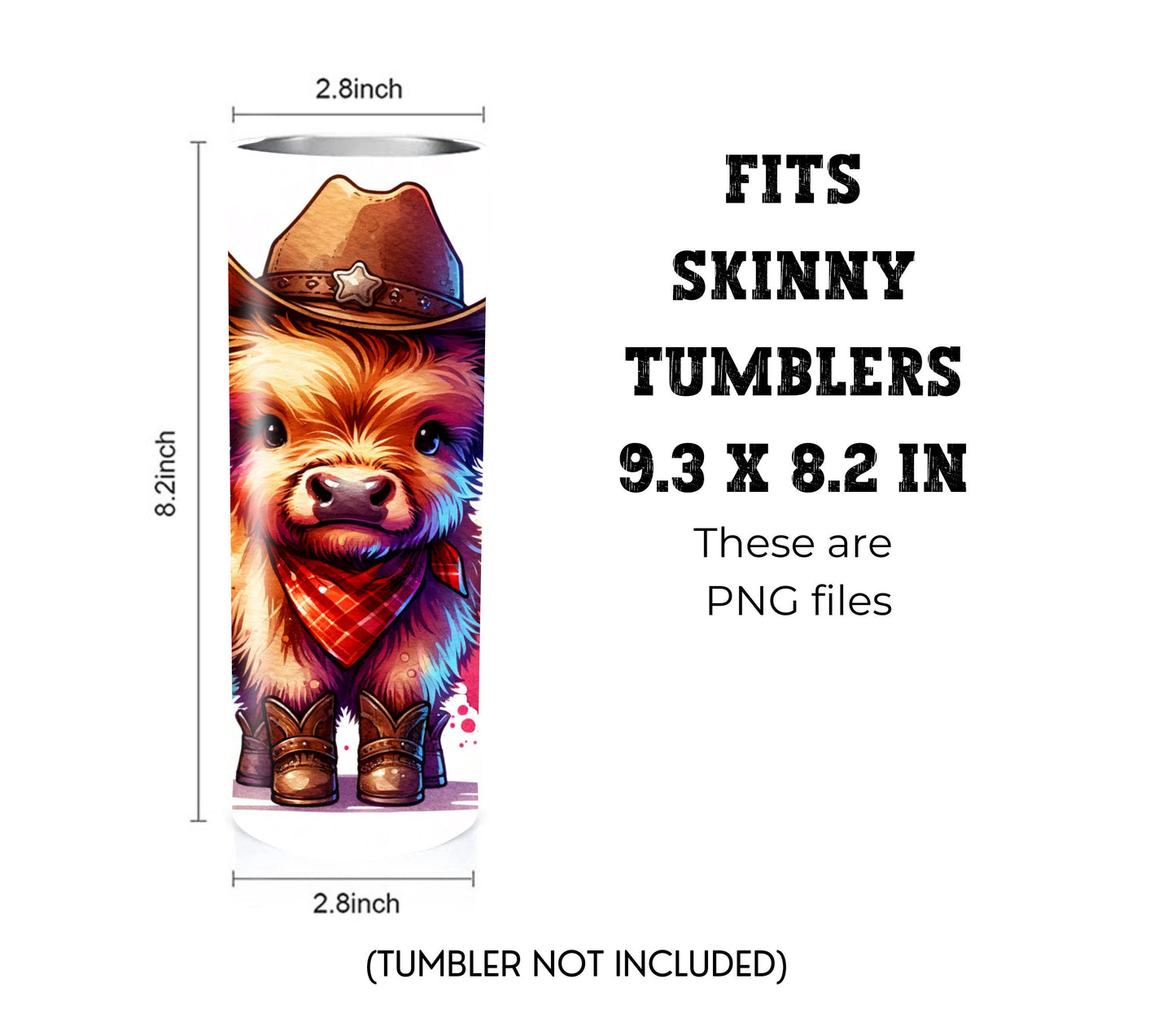 Highland Cow Cowboy Hat and Boots 20 oz Skinny Tumbler Sublimation Design - PNG Instant  - DIGITAL DOWNLOAD