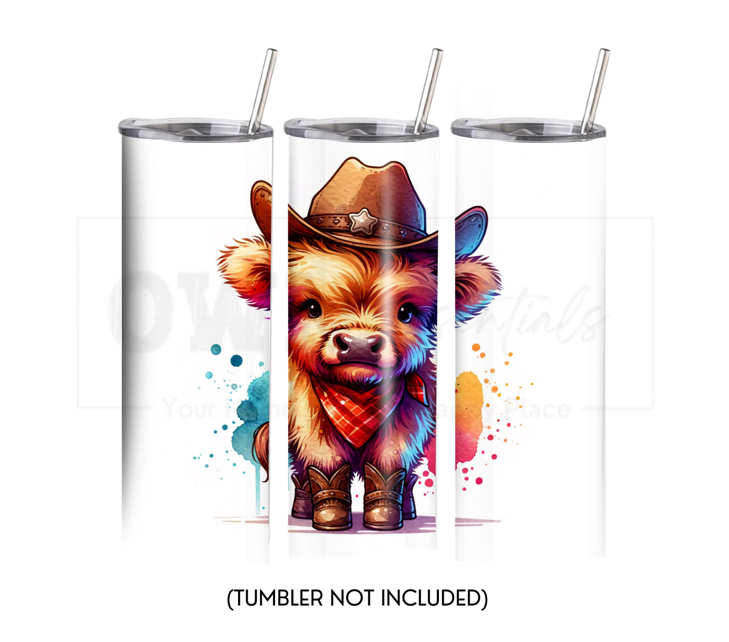Highland Cow Cowboy Hat and Boots 20 oz Skinny Tumbler Sublimation Design - PNG Instant  - DIGITAL DOWNLOAD