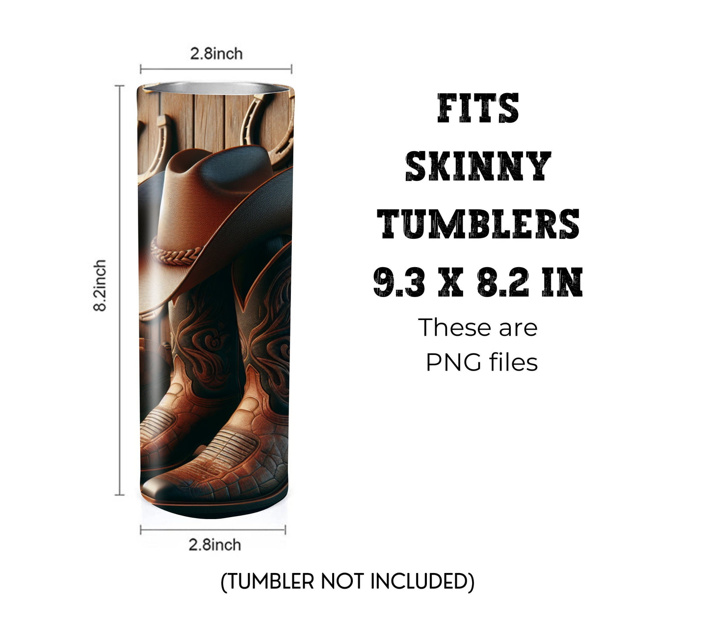 Cowboy Hat and Boots 20 oz Skinny Tumbler Sublimation Design - PNG Instant  - DIGITAL DOWNLOAD
