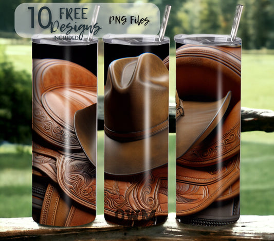 Cowboy Hat and Boots 20 oz Skinny Tumbler Sublimation Design - PNG Instant  - DIGITAL DOWNLOAD