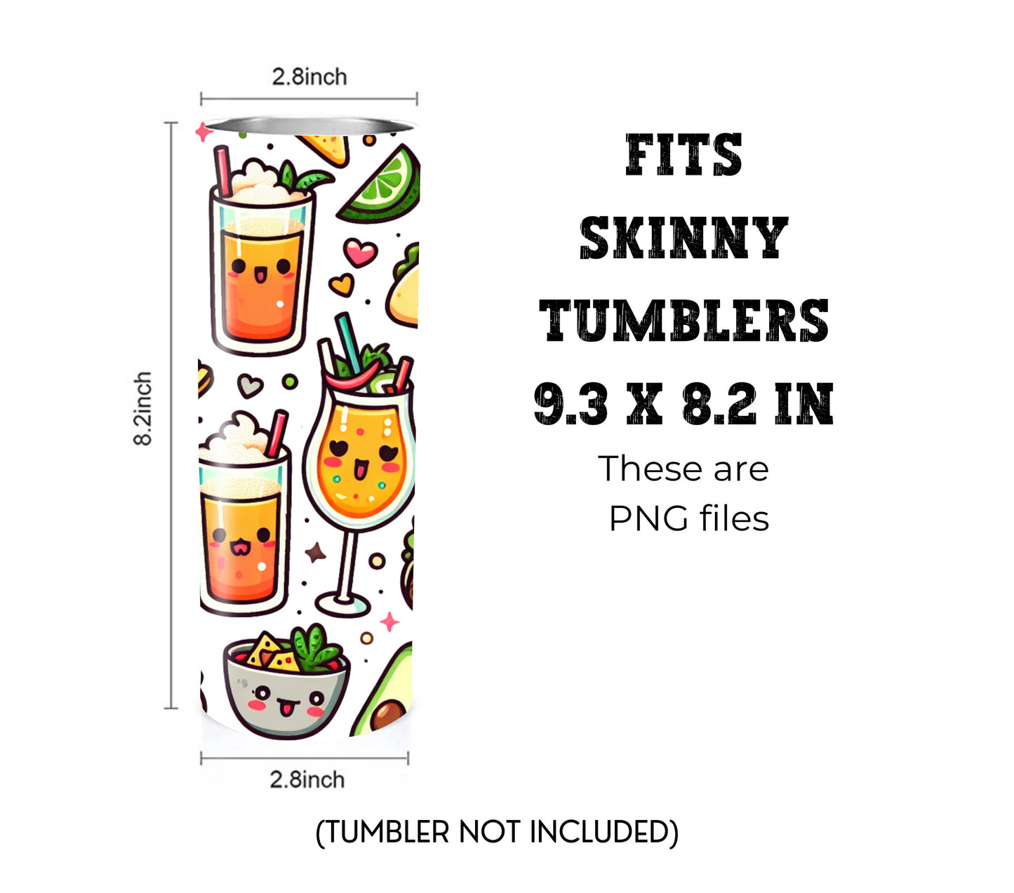 Tacos and Tequila Cinco De Mayo 20 oz Skinny Tumbler Sublimation Design - PNG Instant  - DIGITAL DOWNLOAD