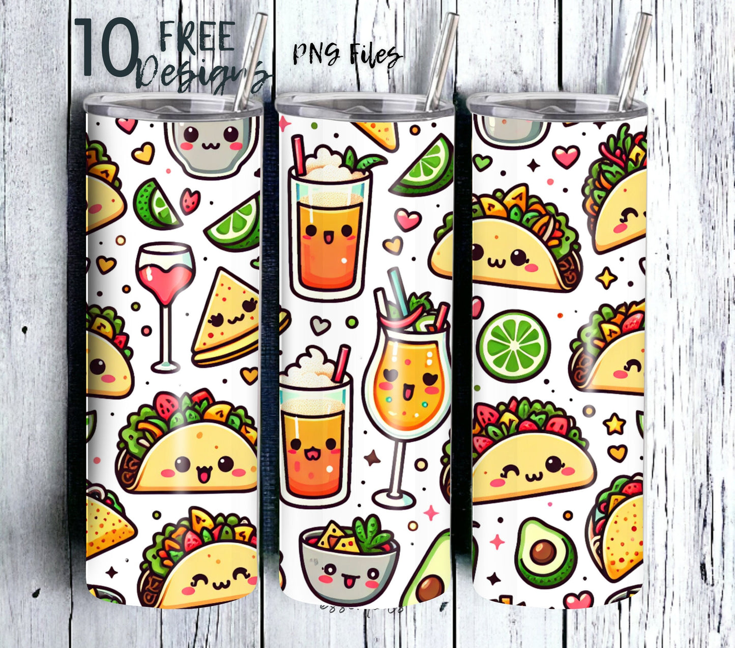 Tacos and Tequila Cinco De Mayo 20 oz Skinny Tumbler Sublimation Design - PNG Instant  - DIGITAL DOWNLOAD