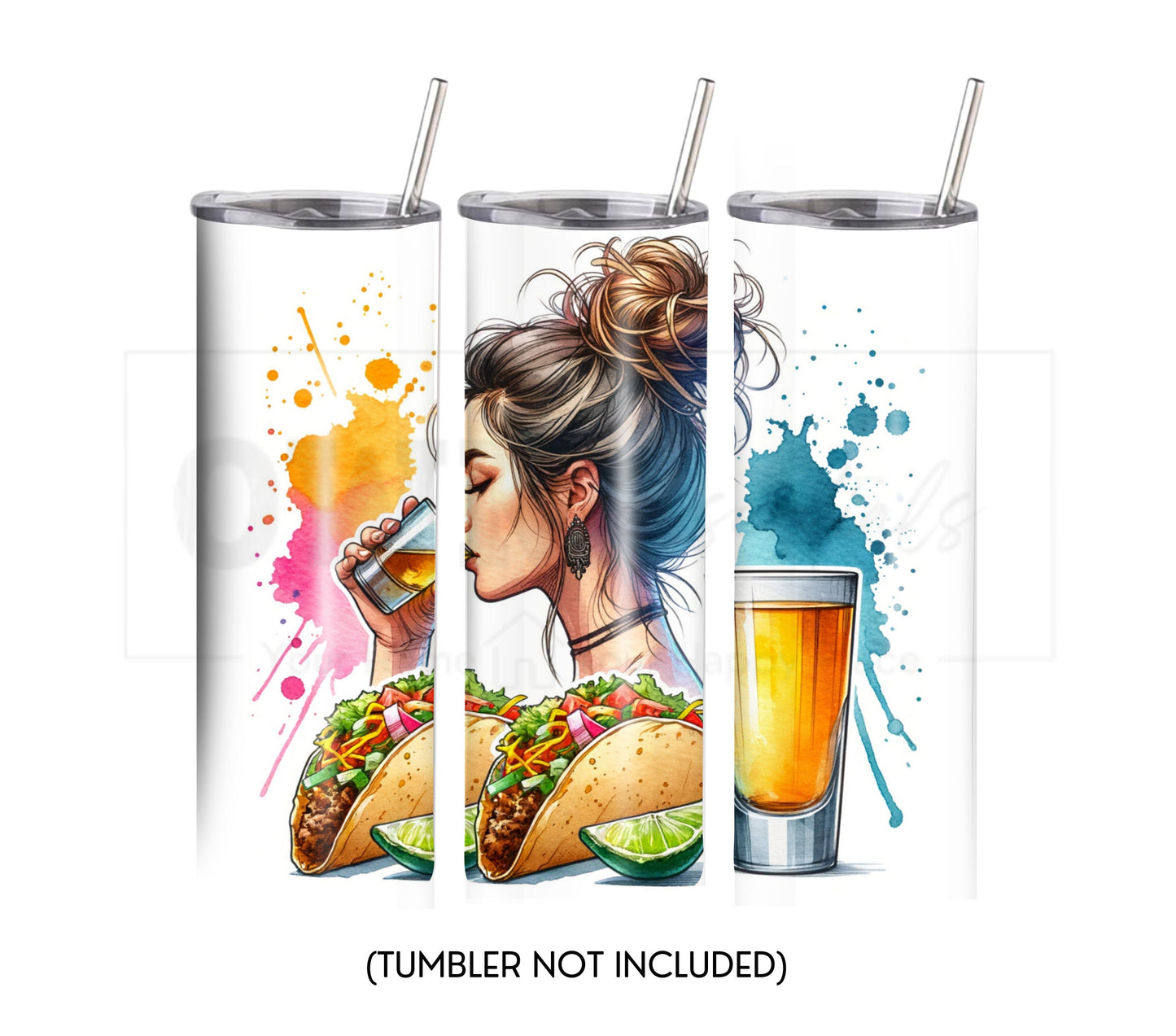 Tacos and Tequila Cinco De Mayo 20 oz Skinny Tumbler Sublimation Design - PNG Instant  - DIGITAL DOWNLOAD