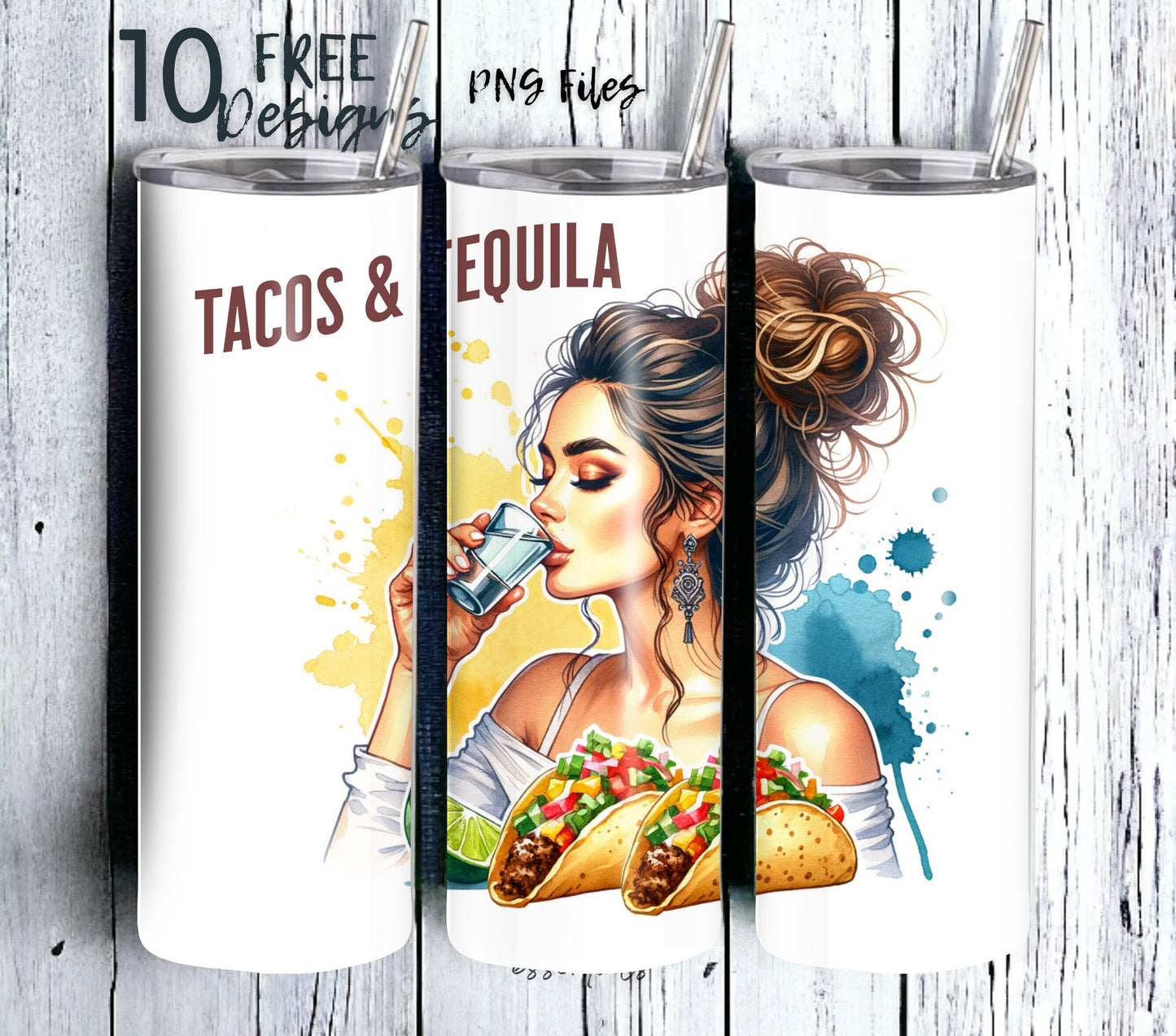 Tacos and Tequila Cinco De Mayo 20 oz Skinny Tumbler Sublimation Design - PNG Instant  - DIGITAL DOWNLOAD