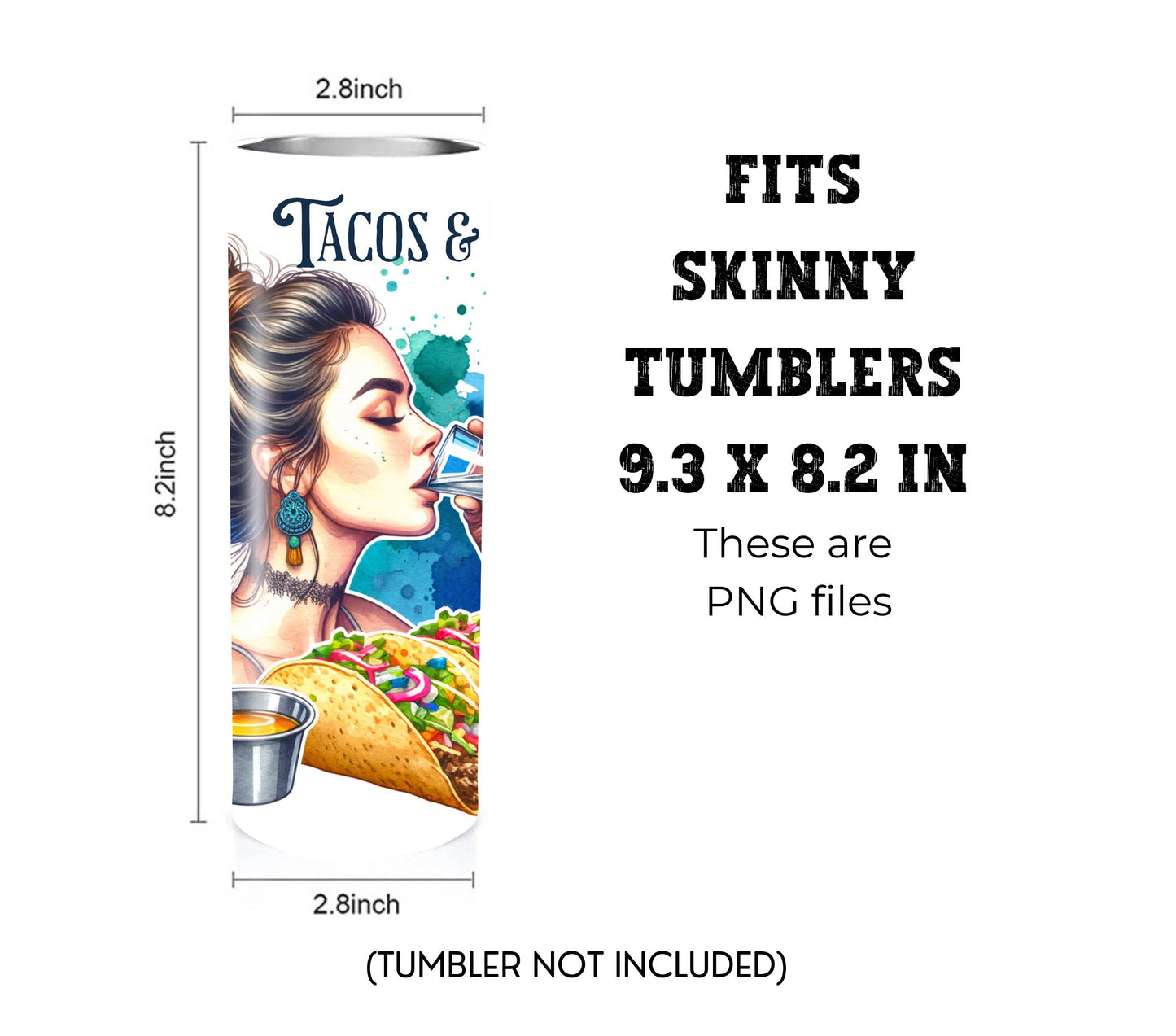 Tacos and Tequila Cinco De Mayo 20 oz Skinny Tumbler Sublimation Design - PNG Instant  - DIGITAL DOWNLOAD