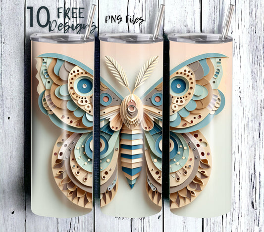 Moth 20 oz Skinny Tumbler Sublimation Design - PNG Instant  - DIGITAL DOWNLOAD