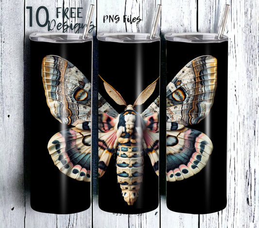 Moth 20 oz Skinny Tumbler Sublimation Design - PNG Instant  - DIGITAL DOWNLOAD