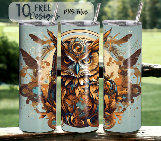 Gold majestic owl sublimation tumbler design