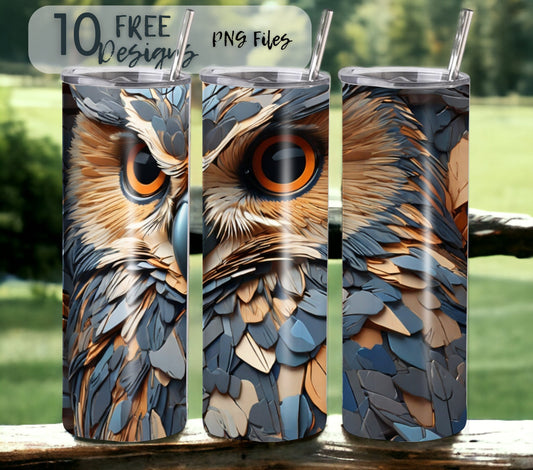 Owl 20 oz Skinny Tumbler Sublimation Design - PNG Instant  - DIGITAL DOWNLOAD