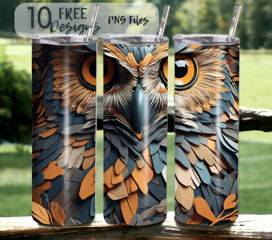 Owl 20 oz Skinny Tumbler Sublimation Design - PNG Instant  - DIGITAL DOWNLOAD
