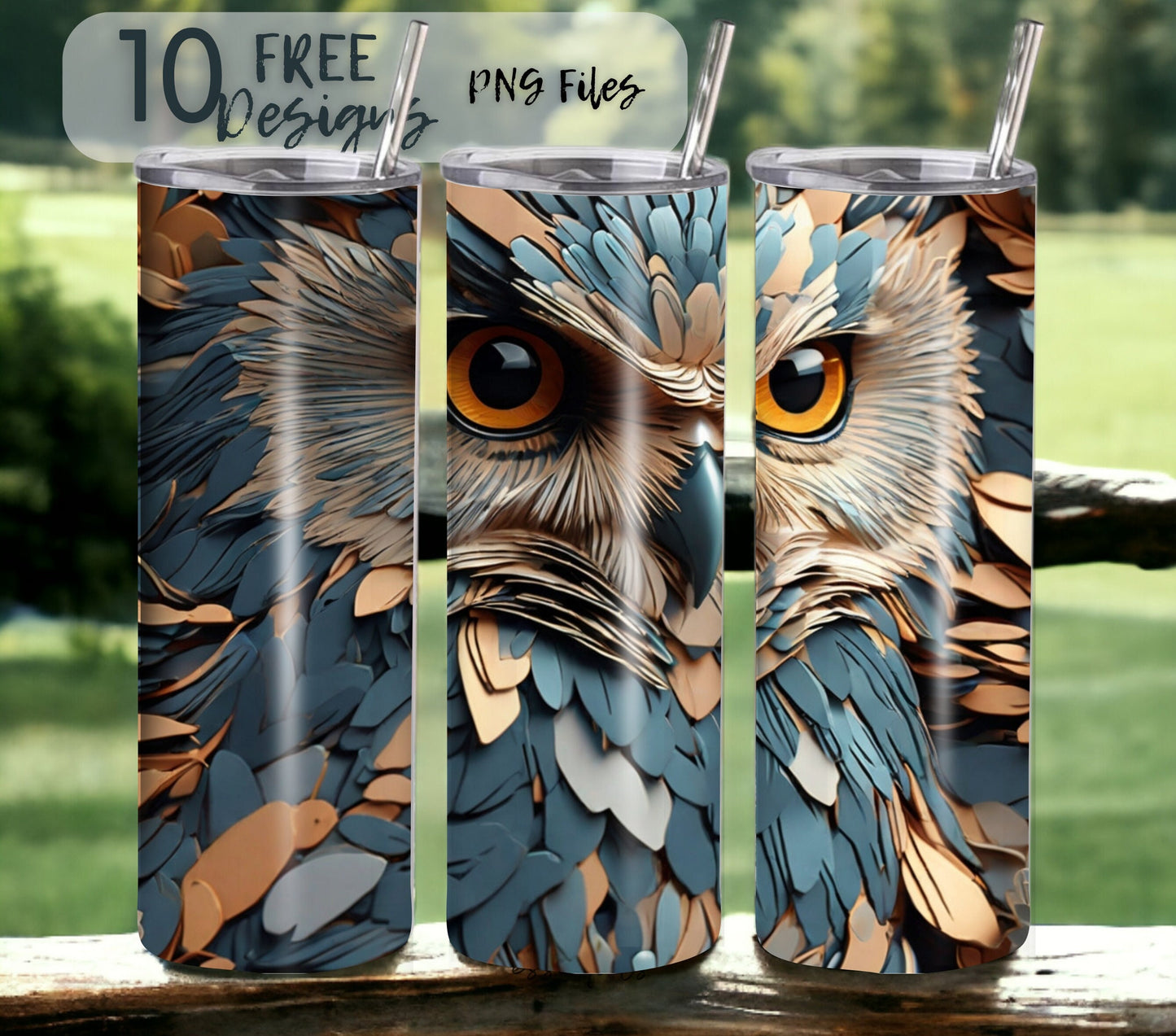 Owl 20 oz Skinny Tumbler Sublimation Design - PNG Instant  - DIGITAL DOWNLOAD