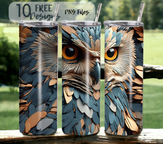 Owl 20 oz Skinny Tumbler Sublimation Design - PNG Instant  - DIGITAL DOWNLOAD