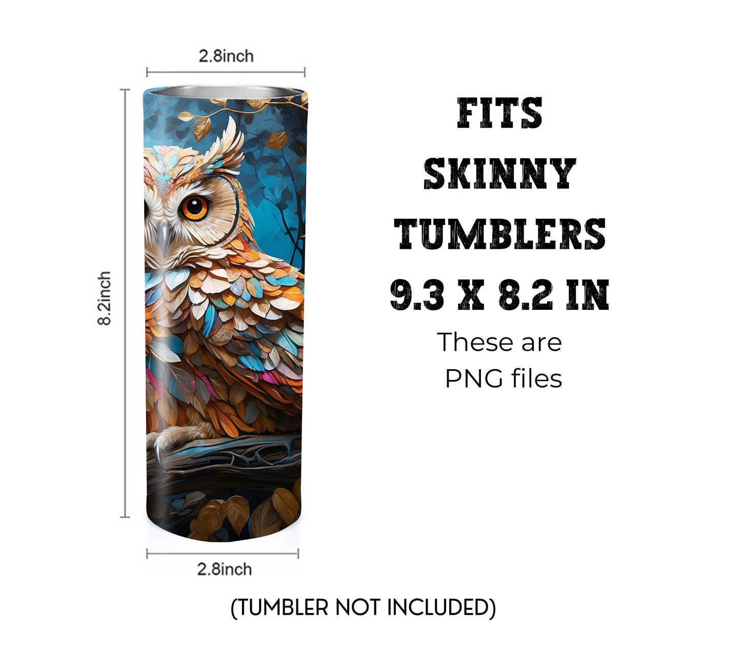 Owl 20 oz Skinny Tumbler Sublimation Design - PNG Instant  - DIGITAL DOWNLOAD