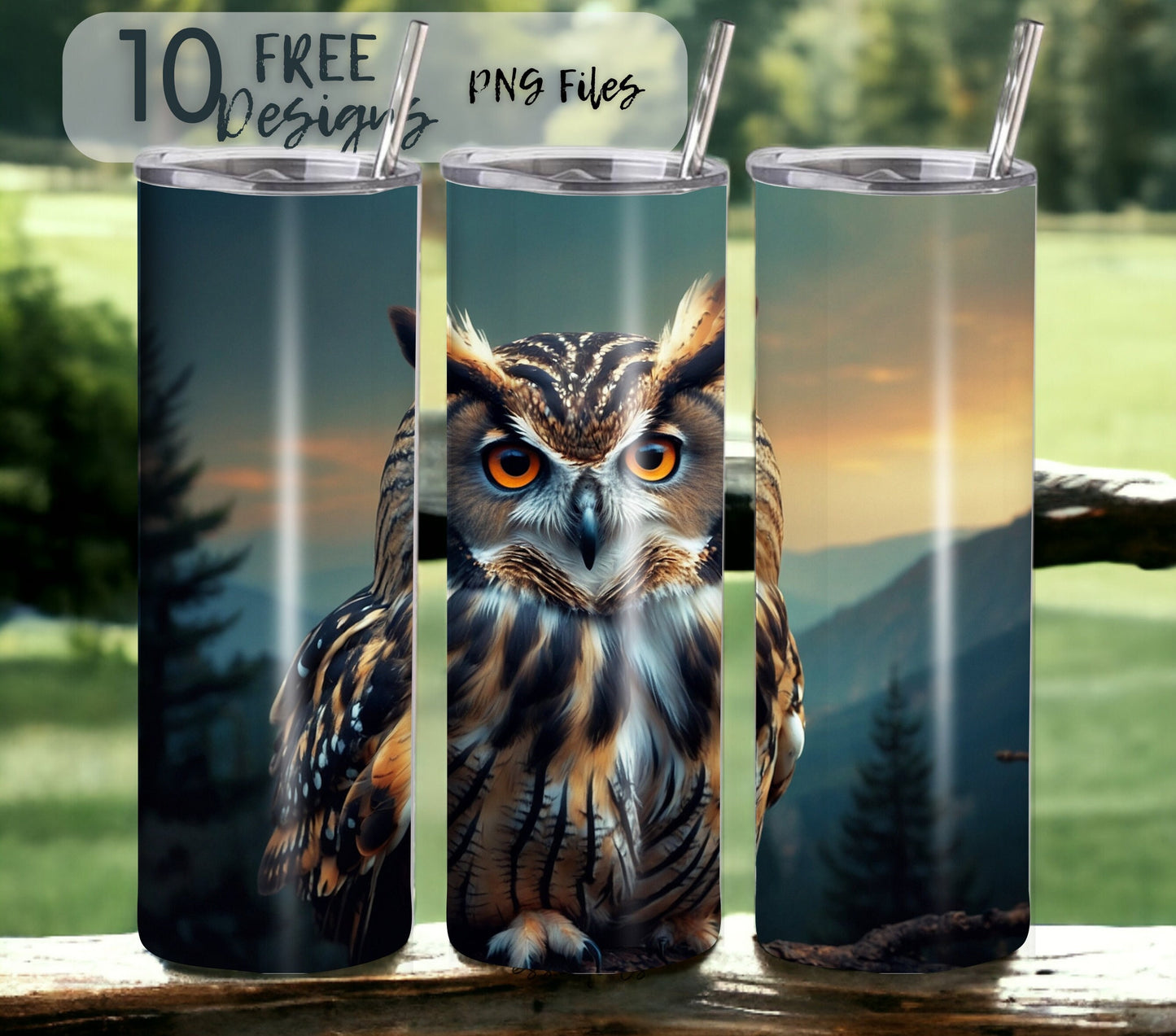 Owl 20 oz Skinny Tumbler Sublimation Design - PNG Instant  - DIGITAL DOWNLOAD